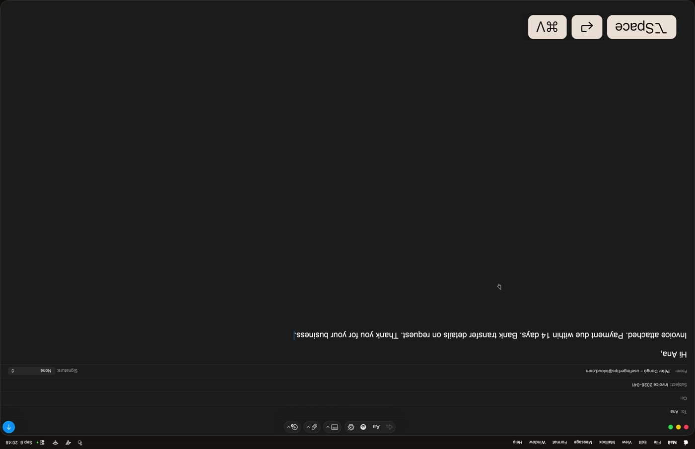 A frame of the demo video, upside down